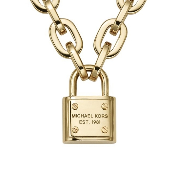Michael Kors Chain Link Padlock Necklace 14k Gold Plated Stainless Steel NWT - Picture 16 of 16